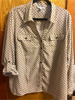 Notations Beige Button-Front Polka Dot Blouse